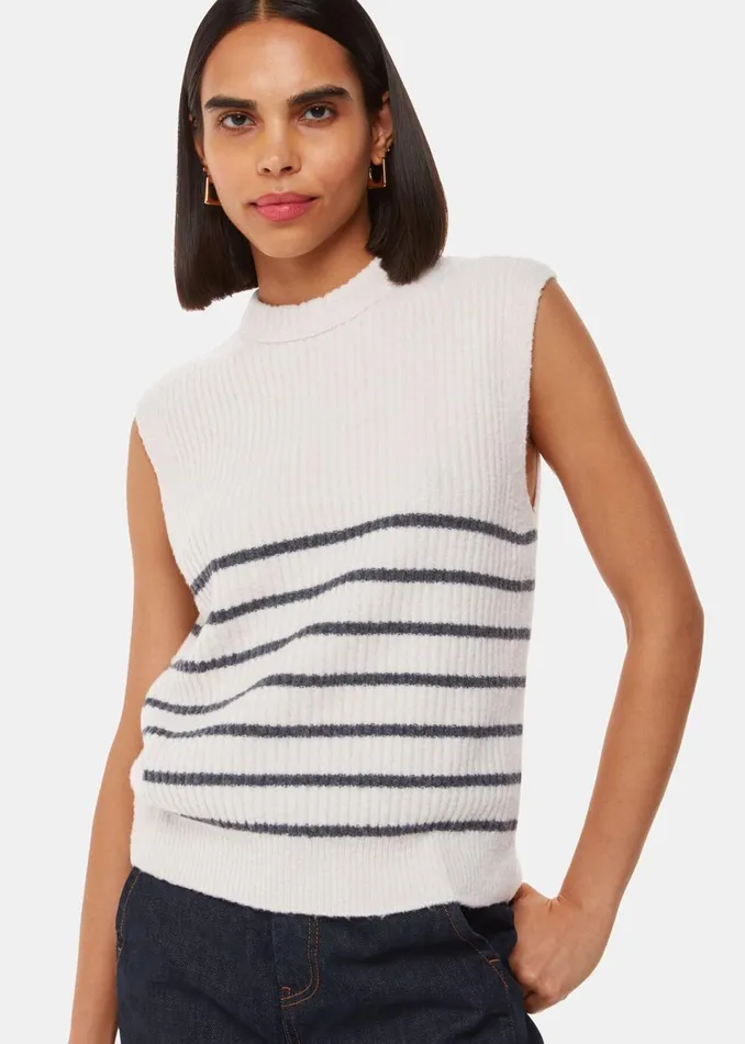 Women Knitwear and Cashmere Whistles Ivory Stripe Textured Tank