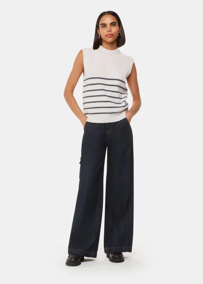 Women Knitwear and Cashmere Whistles Ivory Stripe Textured Tank