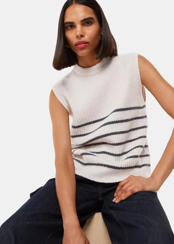 Women Knitwear and Cashmere Whistles Ivory Stripe Textured Tank