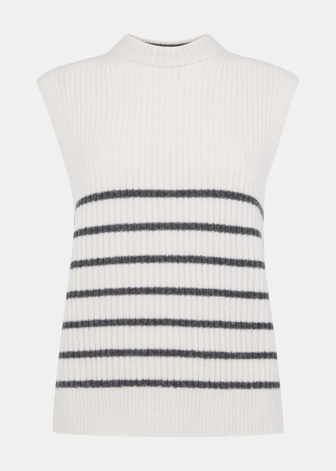 Women Knitwear and Cashmere Whistles Ivory Stripe Textured Tank