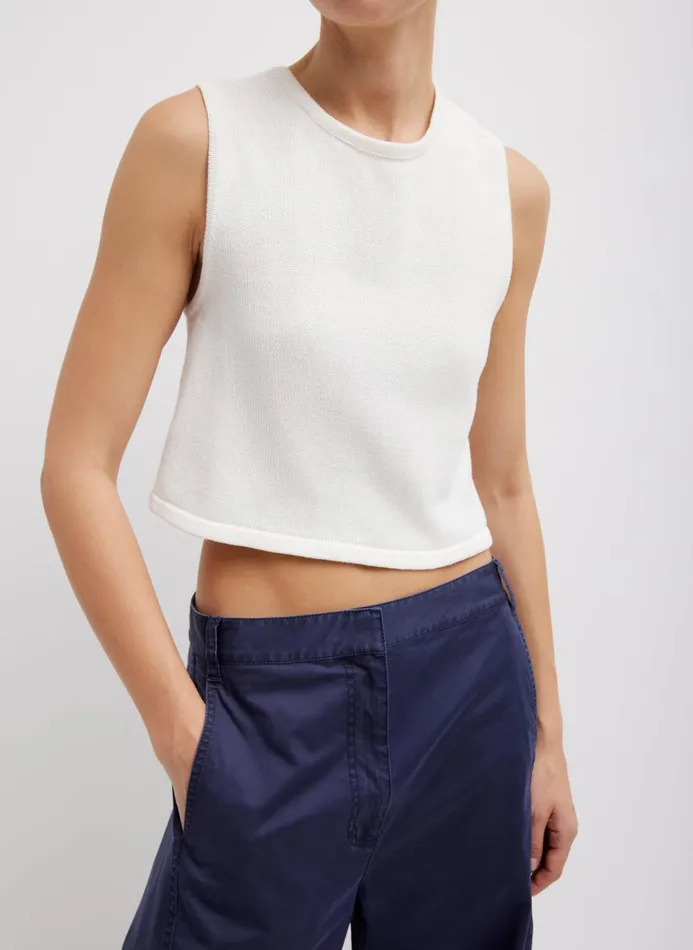 Women Knitwear and Sweatshirts Tibi Cotton Criss Cross Cropped Sleeveless Sweater White Women Knitwear and Sweatshirts Tibi Cotton Criss Cross Cropped Sleeveless Sweater White