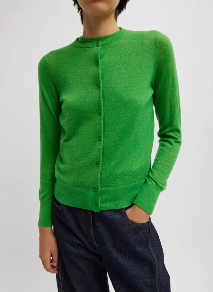 Women Knitwear and Sweatshirts Tibi Skinlike Mercerized Wool Shrunken Cardigan Green Women Knitwear and Sweatshirts Tibi Skinlike Mercerized Wool Shrunken Cardigan Green