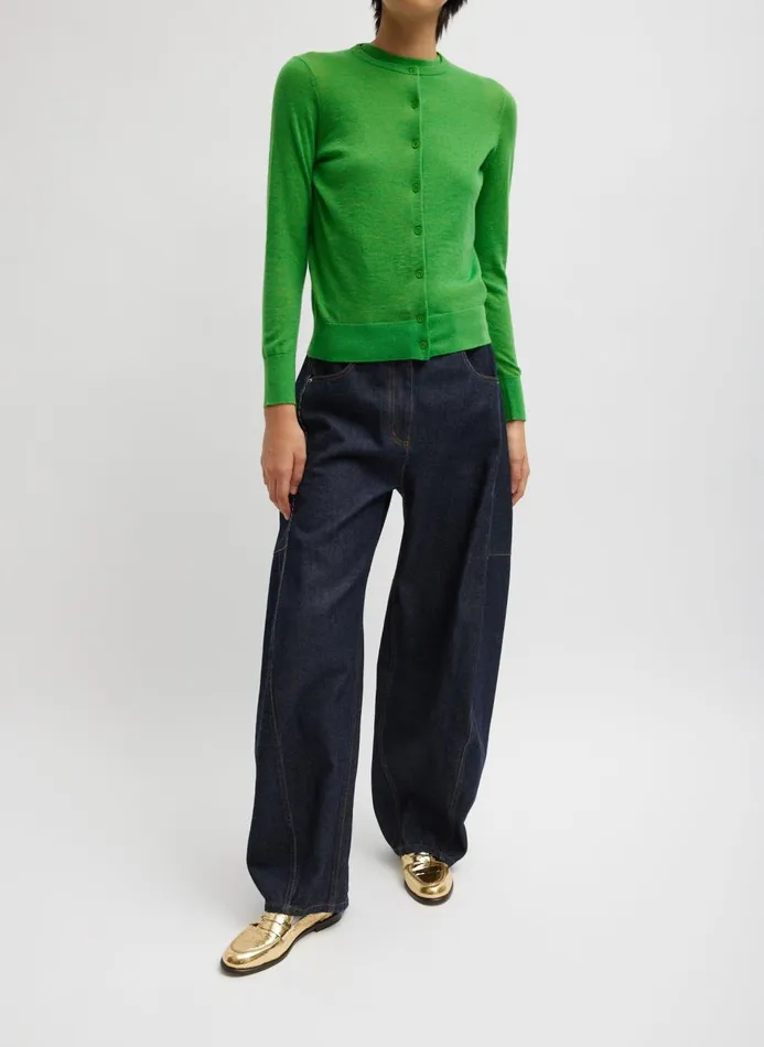 Women Knitwear and Sweatshirts Tibi Skinlike Mercerized Wool Shrunken Cardigan Green