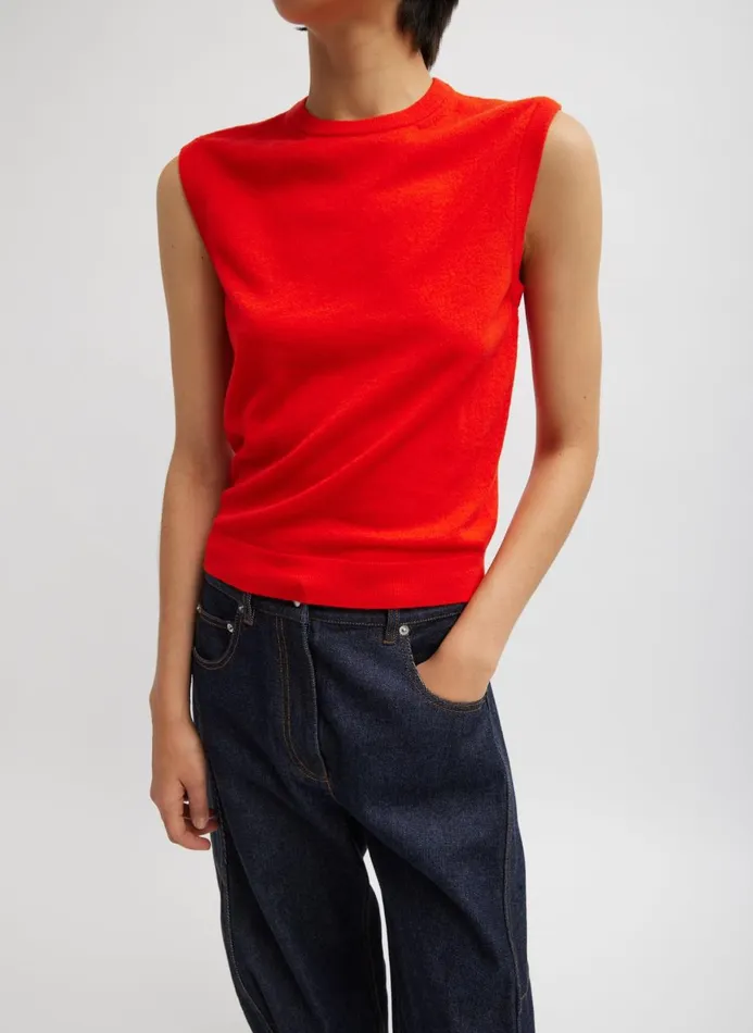 Women Knitwear and Sweatshirts Tibi Skinlike Mercerized Wool Sleeveless Sweater Red Women Knitwear and Sweatshirts Tibi Skinlike Mercerized Wool Sleeveless Sweater Red