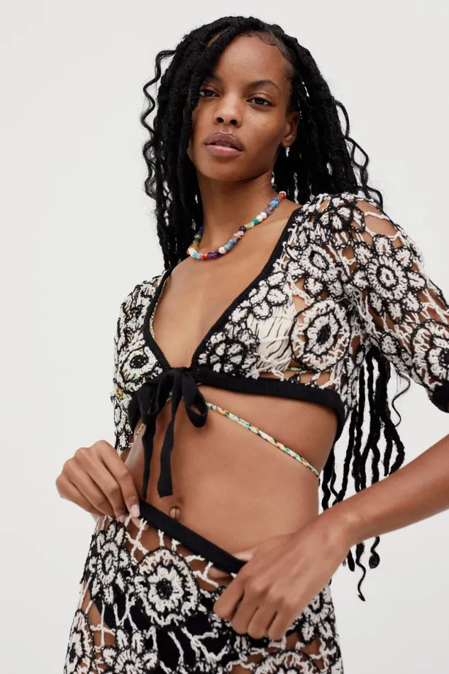 Women Knitwear For Love and Lemons Sofia Crop Top Black