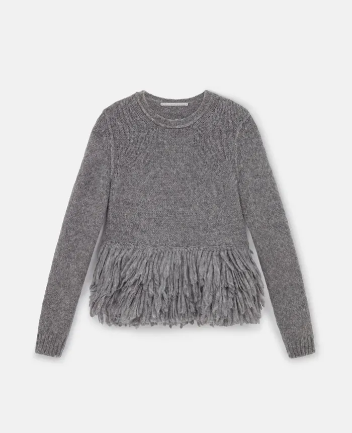 Women Knitwear Stella McCartney Feather Peplum Wool Sweater Mottled Gray