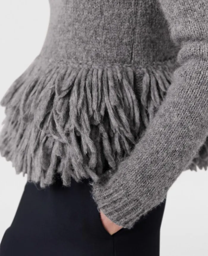 Women Knitwear Stella McCartney Feather Peplum Wool Sweater Mottled Gray
