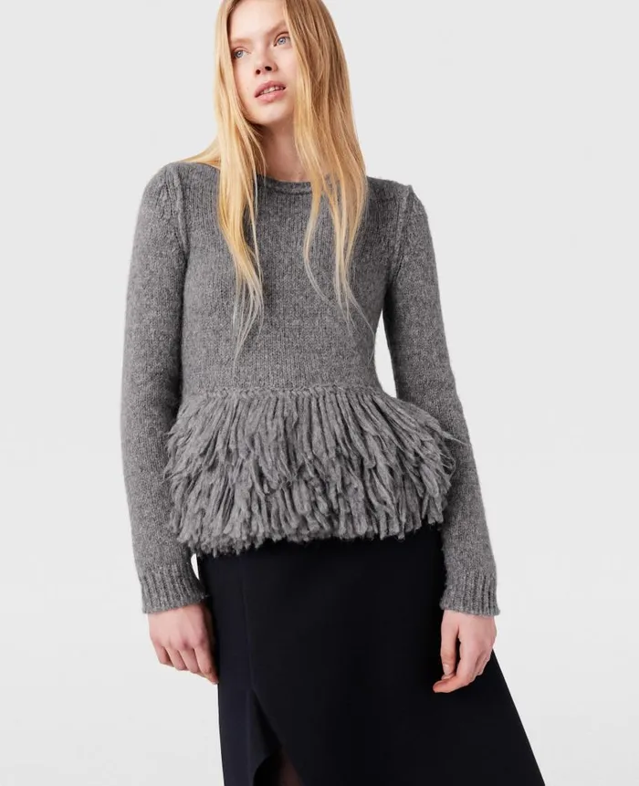 Women Knitwear Stella McCartney Feather Peplum Wool Sweater Mottled Gray
