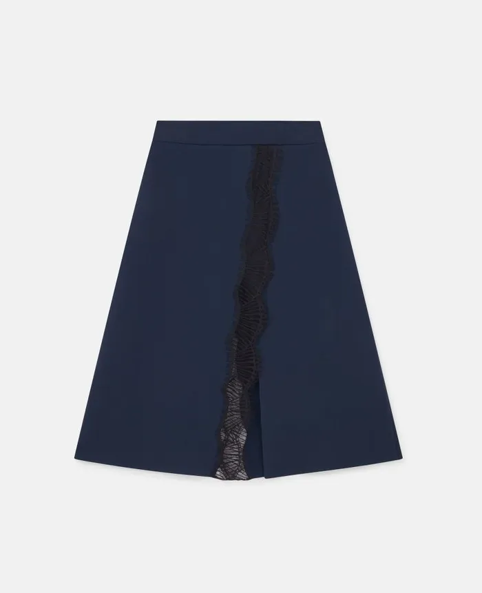 Women Knitwear Stella McCartney Lace Insert MidRise Midi Skirt Deep Navy