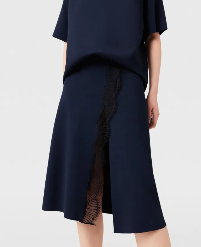 Women Knitwear Stella McCartney Lace Insert MidRise Midi Skirt Deep Navy