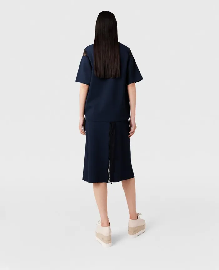 Women Knitwear Stella McCartney Lace Insert MidRise Midi Skirt Deep Navy