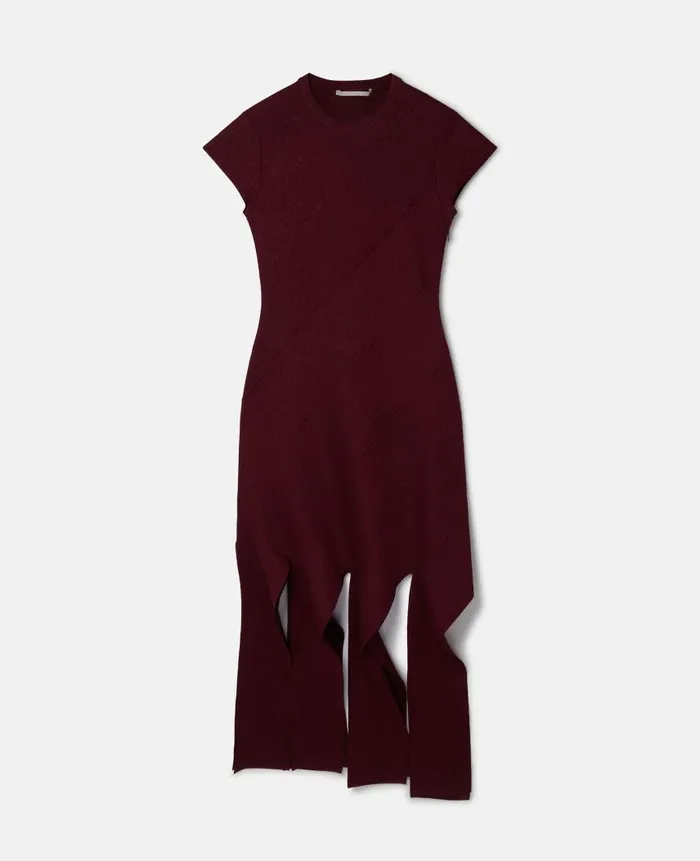 Women Knitwear Stella McCartney Lurex Rib Knit Midi Dress Burgundy