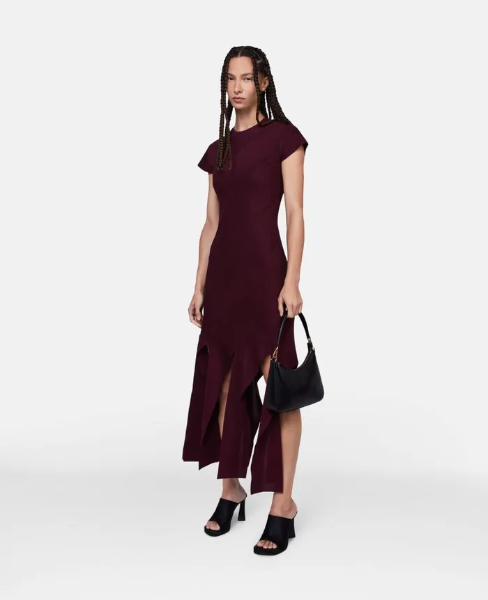 Women Knitwear Stella McCartney Lurex Rib Knit Midi Dress Burgundy
