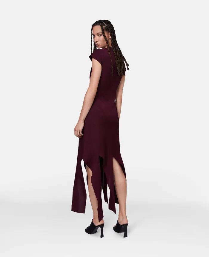 Women Knitwear Stella McCartney Lurex Rib Knit Midi Dress Burgundy