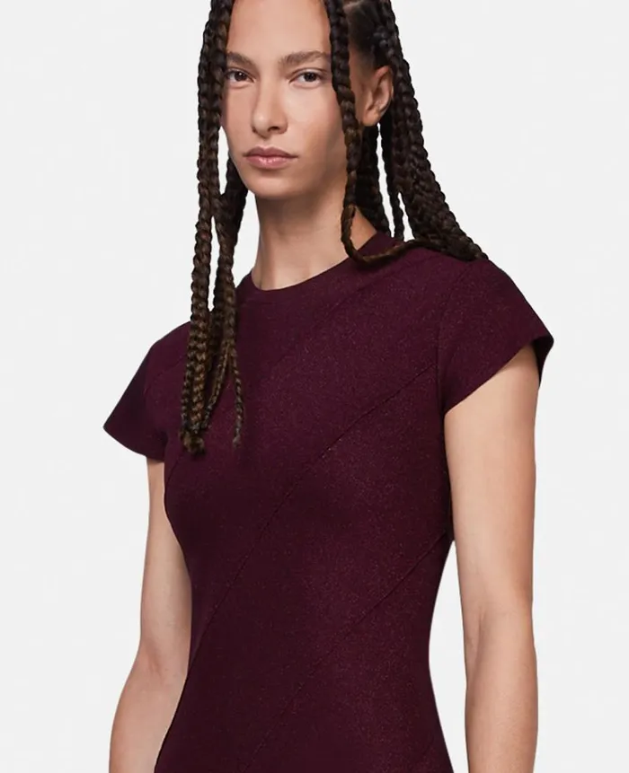 Women Knitwear Stella McCartney Lurex Rib Knit Midi Dress Burgundy