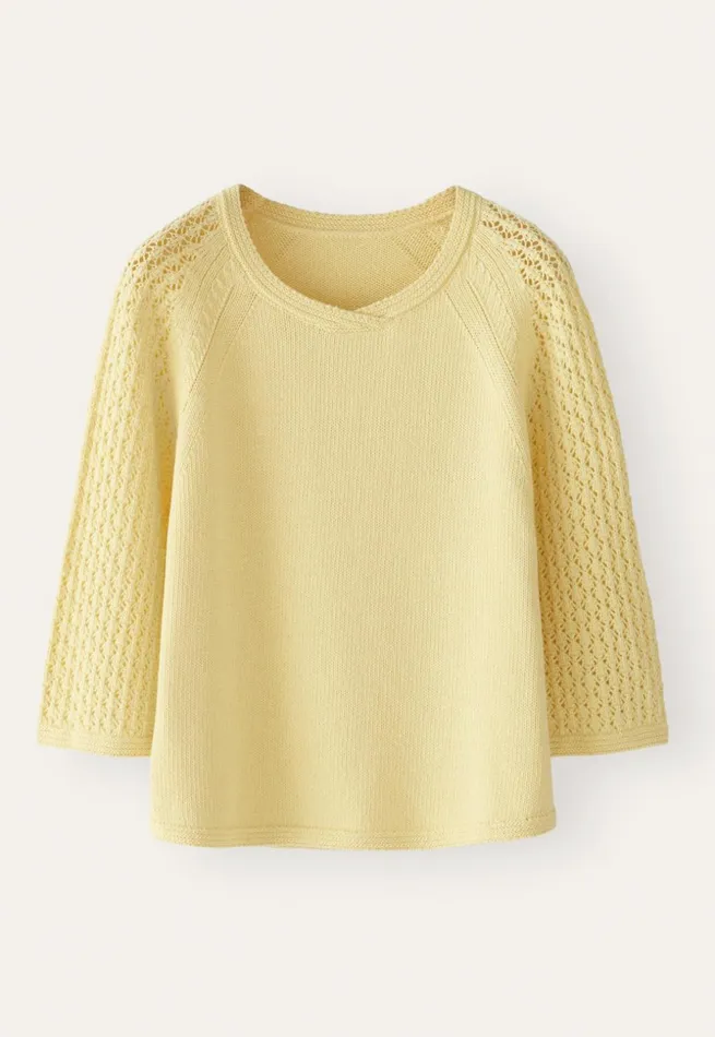 Women Lacestitchsleeve Sweater Pale Yellow Poetry Fashion Sweaters