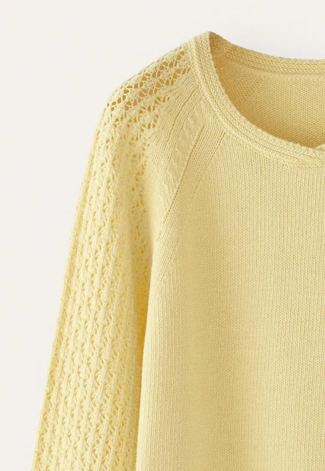 Women Lacestitchsleeve Sweater Pale Yellow Poetry Fashion Sweaters
