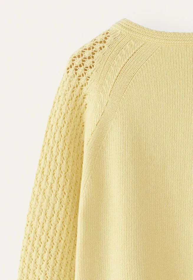 Women Lacestitchsleeve Sweater Pale Yellow Poetry Fashion Sweaters