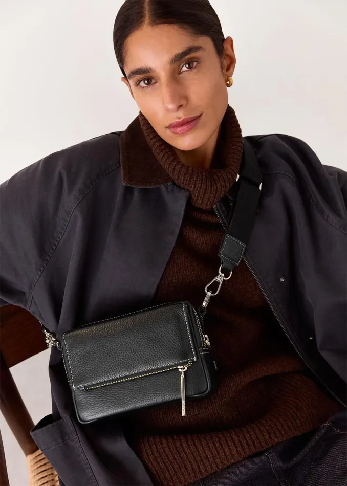 Women Leather Whistles Black Bibi Stitch Crossbody Bag