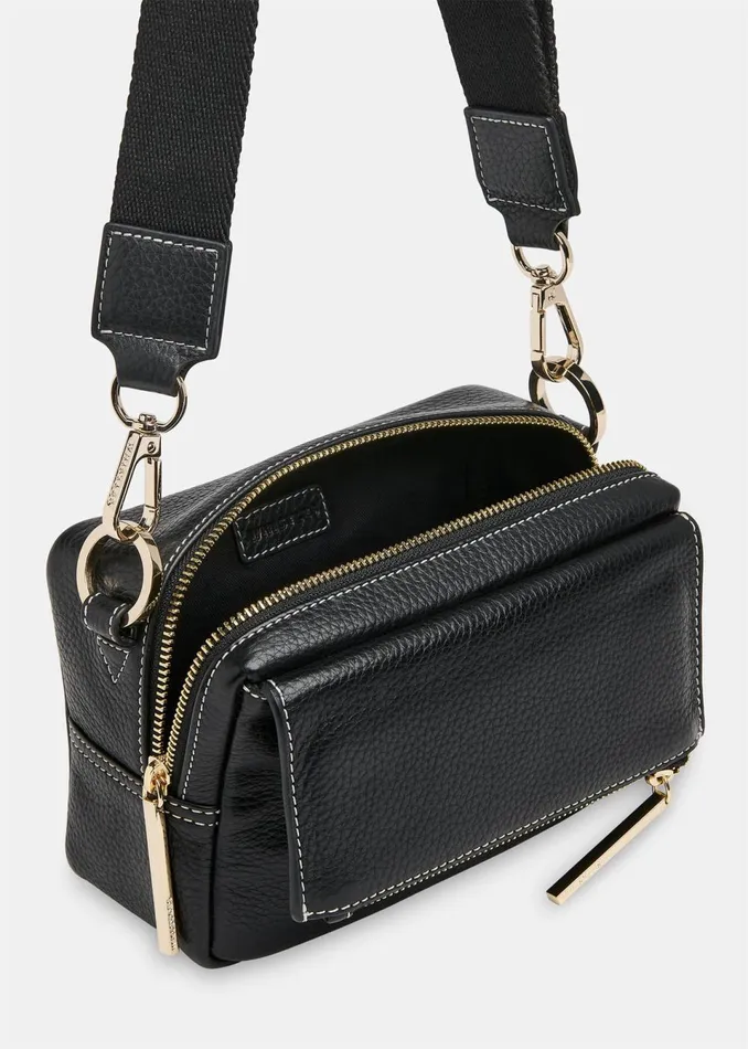 Women Leather Whistles Black Bibi Stitch Crossbody Bag