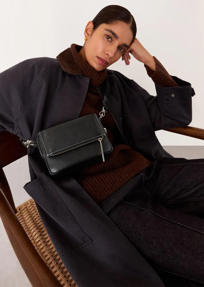 Women Leather Whistles Black Bibi Stitch Crossbody Bag