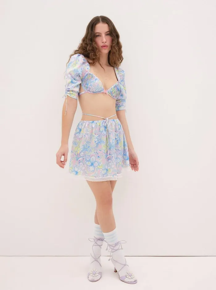 Women Lingerie For Love and Lemons Midsummer Floral Skirt Blue