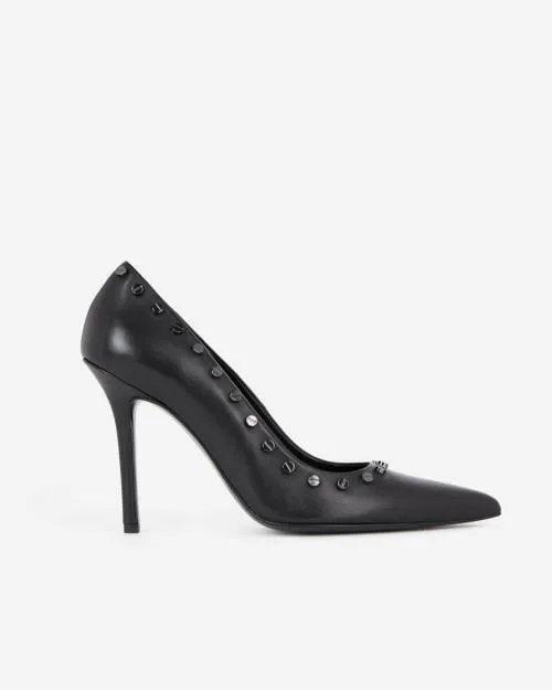Women Loafers and Court Shoes The Kooples Black Leather Heeled Stilettos With Studs Black