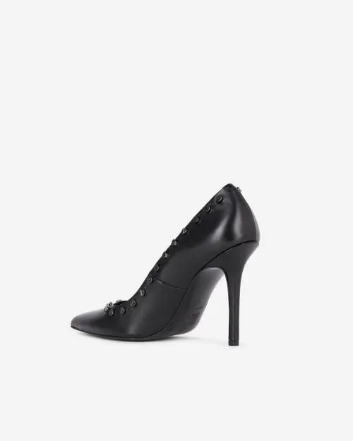 Women Loafers and Court Shoes The Kooples Black Leather Heeled Stilettos With Studs Black