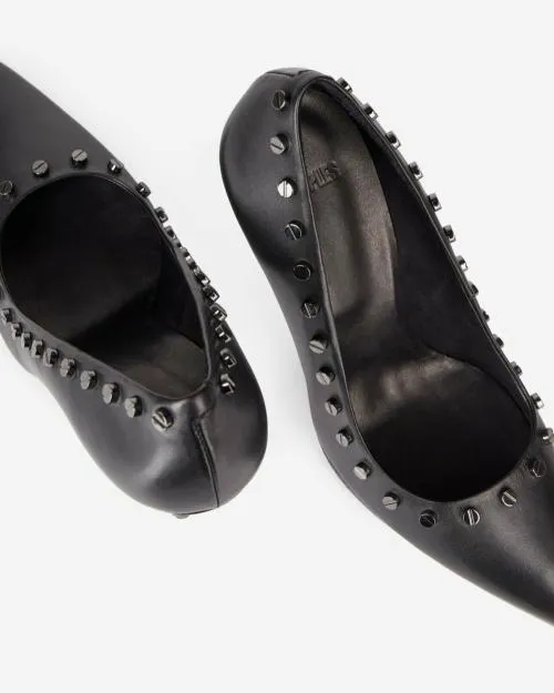 Women Loafers and Court Shoes The Kooples Black Leather Heeled Stilettos With Studs Black