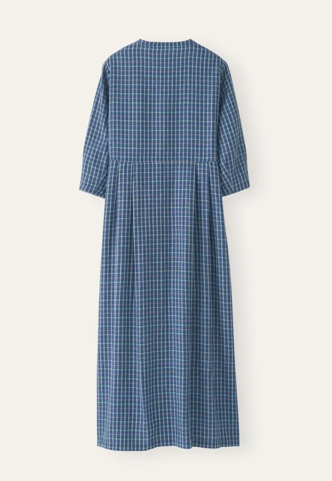 Women Long Checked Dress Navy Aqua Poetry Fashion Dresses and Skirts