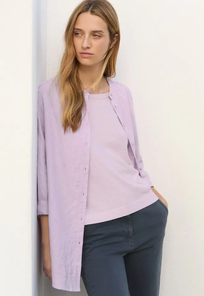 Women Long Curvedhem Shirt Pink Lilac Poetry Fashion Shirts and Tunics