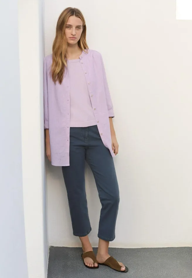 Women Long Curvedhem Shirt Pink Lilac Poetry Fashion Shirts and Tunics