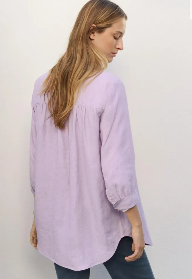 Women Long Curvedhem Shirt Pink Lilac Poetry Fashion Shirts and Tunics