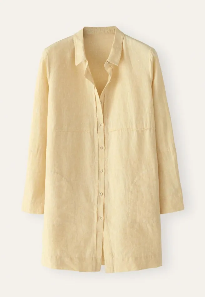 Women Longline Shirt Pastel Yellow Poetry Fashion Shirts and Tunics