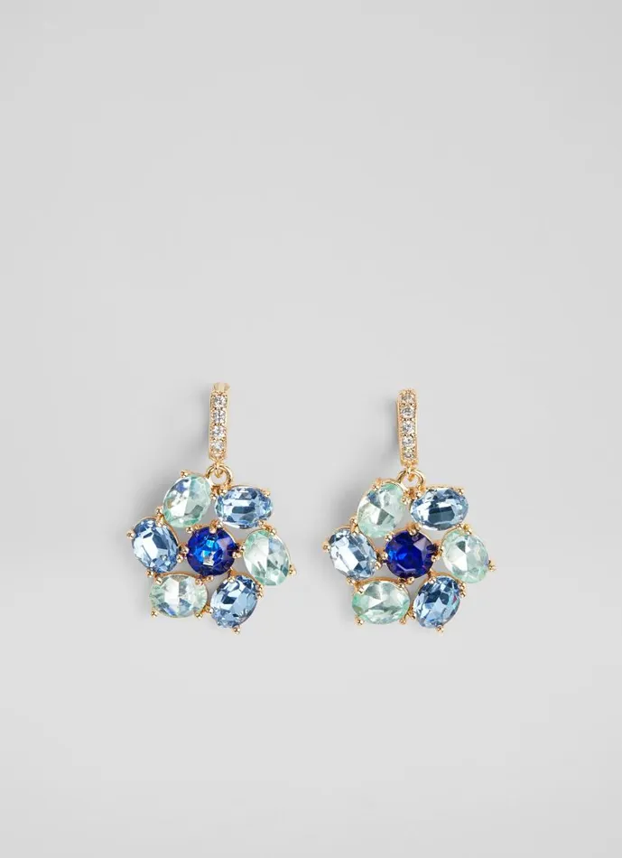 Women Mae Blue Crystal Daisy Drop Earrings LKBennett Jewellery
