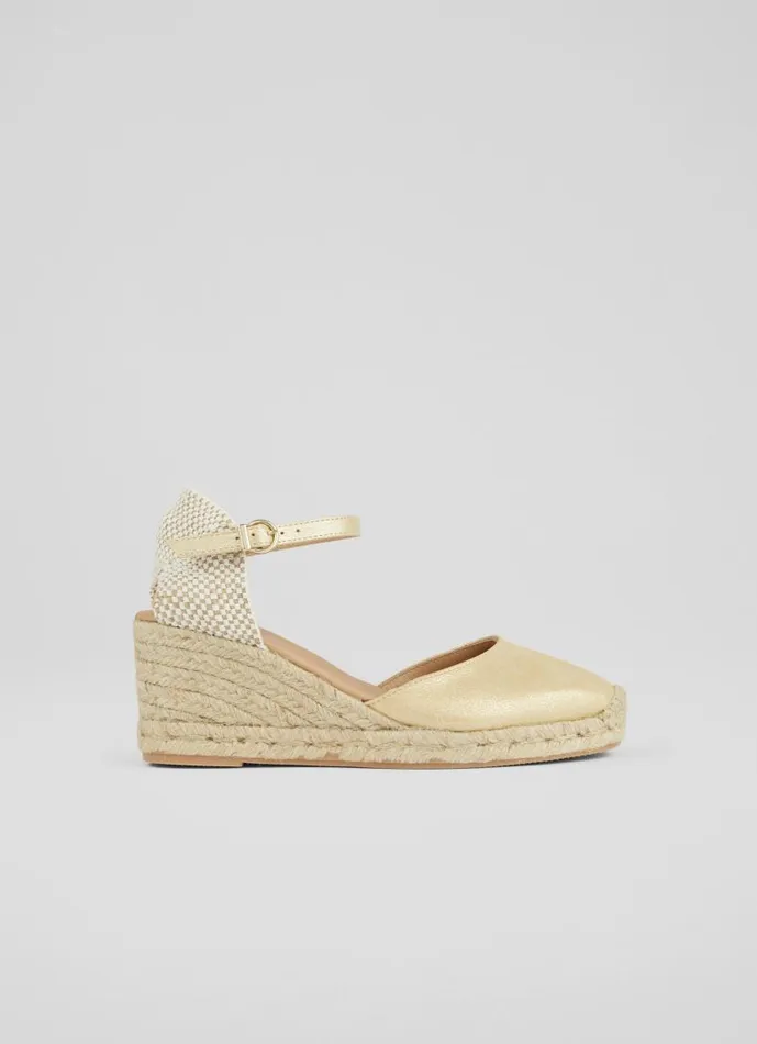 Women Marissa Gold Leather Ankle Strap Espadrilles Gold LKBennett Sandals