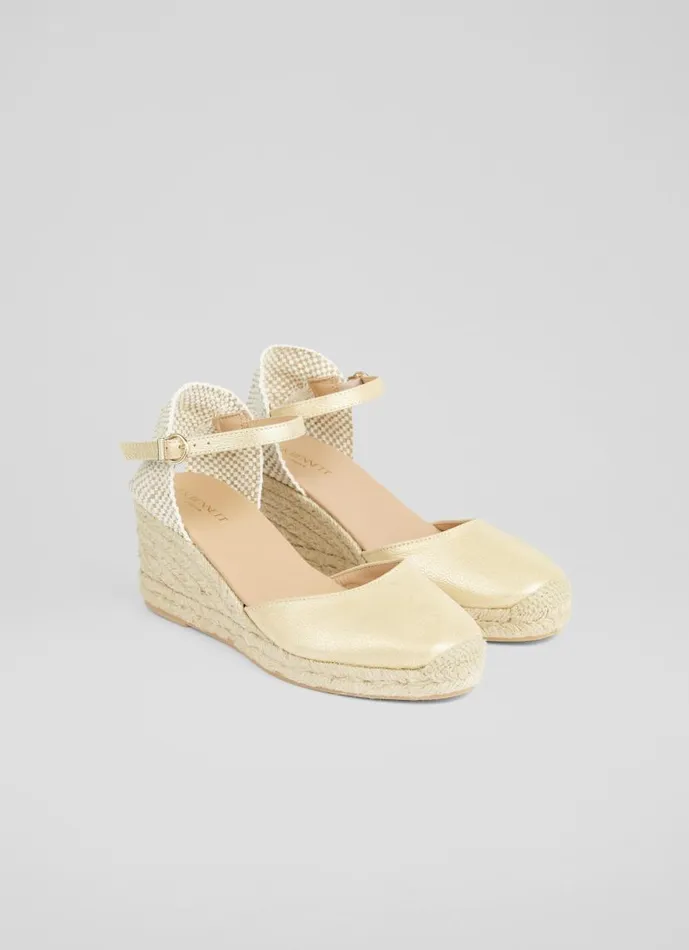 Women Marissa Gold Leather Ankle Strap Espadrilles Gold LKBennett Sandals Women Marissa Gold Leather Ankle Strap Espadrilles Gold LKBennett Sandals