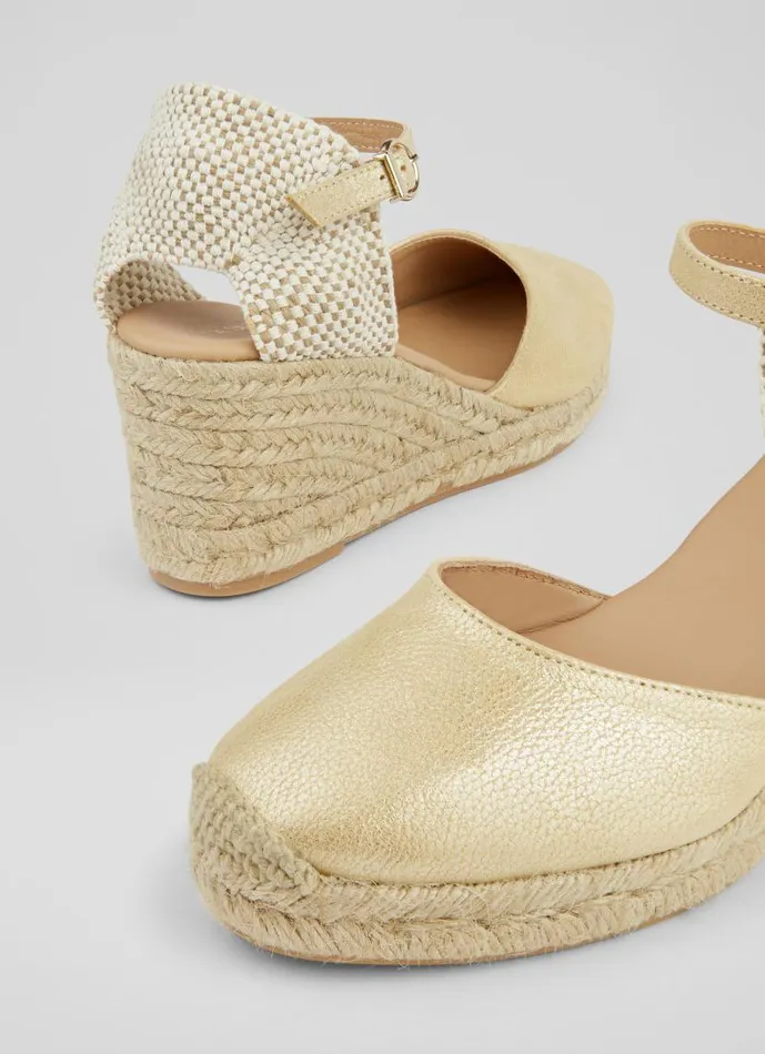Women Marissa Gold Leather Ankle Strap Espadrilles Gold LKBennett Sandals Women Marissa Gold Leather Ankle Strap Espadrilles Gold LKBennett Sandals
