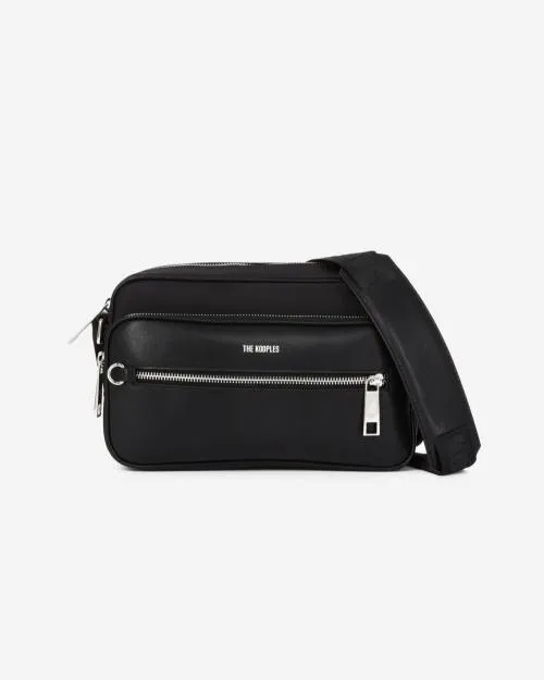 WomenMen Crossbody Bags The Kooples Messenger Bag In Black Leather And Nylon Fiber Black