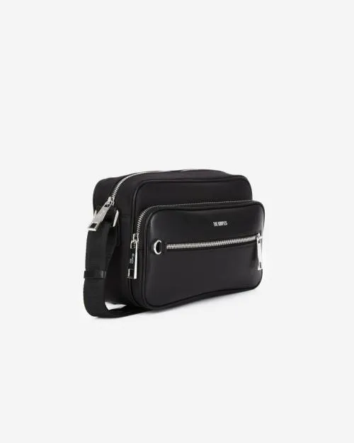 WomenMen Crossbody Bags The Kooples Messenger Bag In Black Leather And Nylon Fiber Black