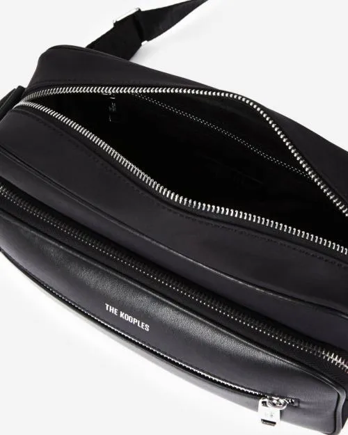 WomenMen Crossbody Bags The Kooples Messenger Bag In Black Leather And Nylon Fiber Black