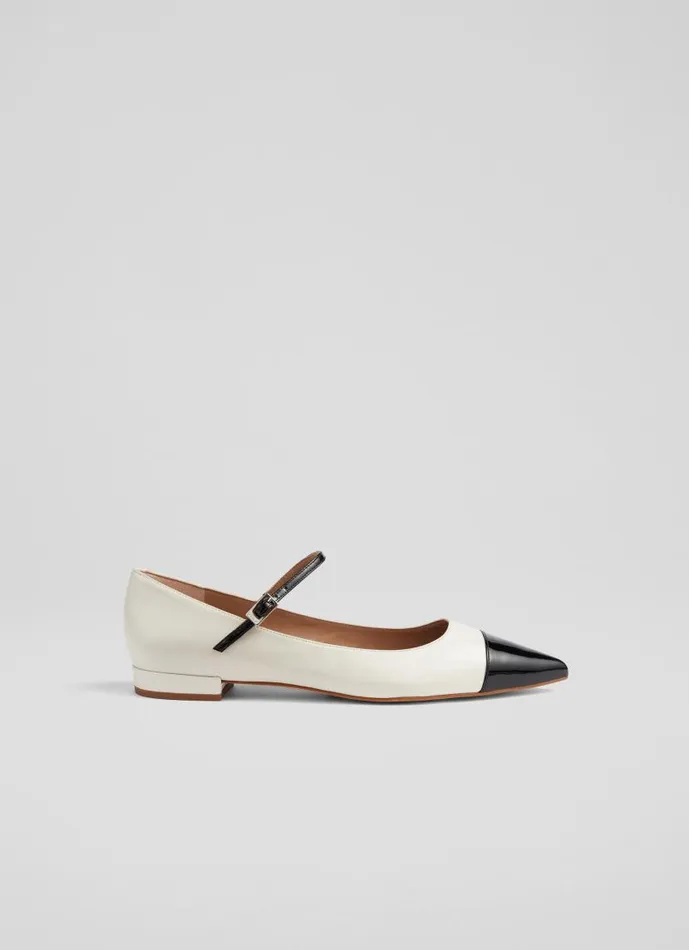 Women Monty Cream And Black Leather Mary Jane Pumps Cream LKBennett Flats