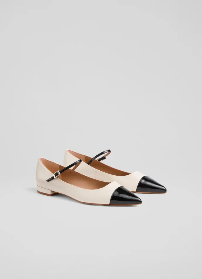 Women Monty Cream And Black Leather Mary Jane Pumps Cream LKBennett Flats Women Monty Cream And Black Leather Mary Jane Pumps Cream LKBennett Flats