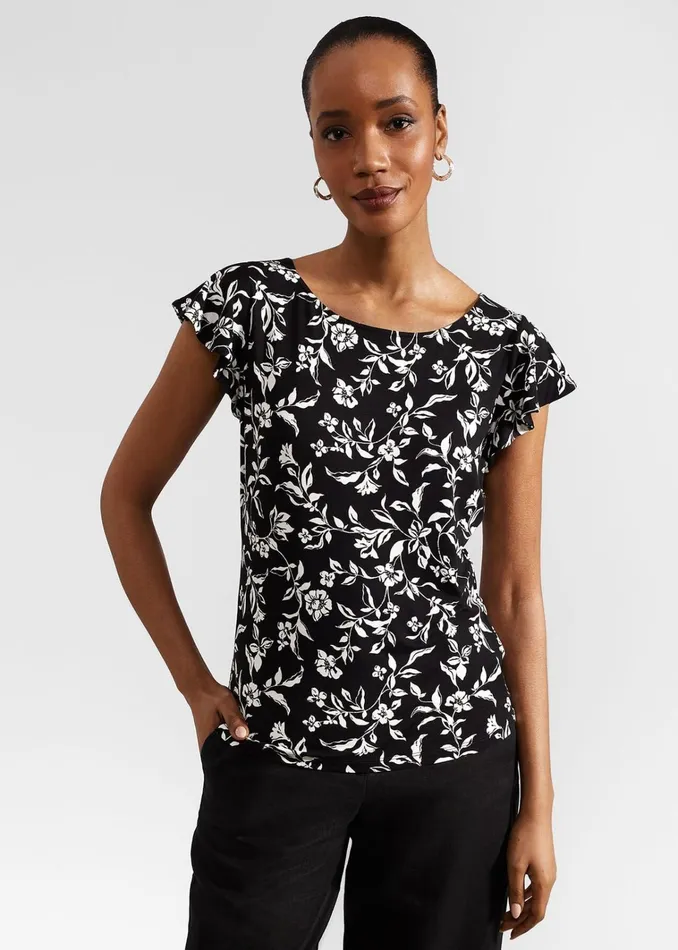 Women Nessie Printed Top Black Ivory Hobbs Tops