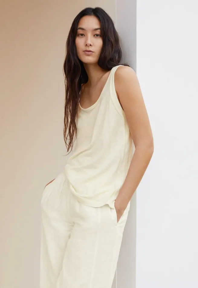Women Panelled Vest Ecru Poetry Fashion TShirt and Tops