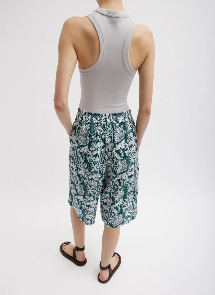 Women Pants and Shorts Tibi Recycled Nylon Batik Cargo Short Hunter Green Multi