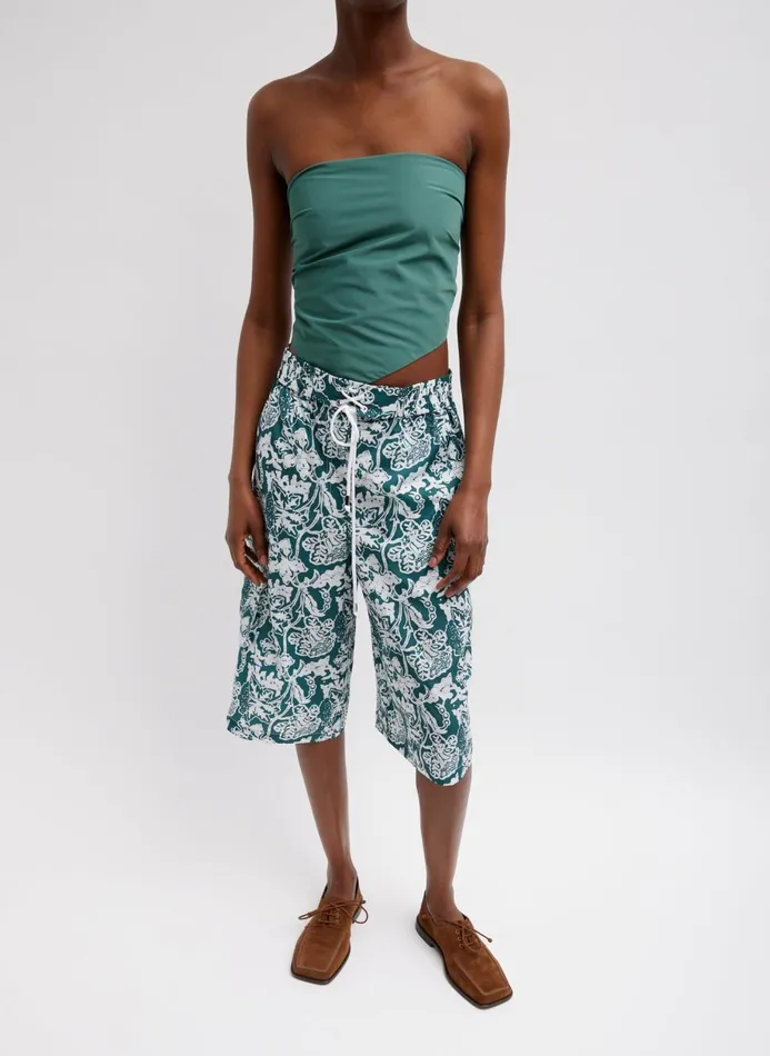 Women Pants and Shorts Tibi Recycled Nylon Batik Cargo Short Hunter Green Multi
