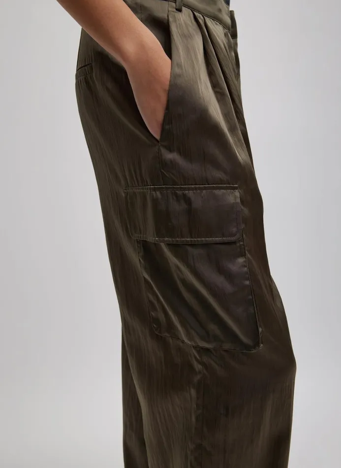 Women Pants and Shorts Tibi Shiny Nylon Pleated Stella Cargo Pant Dune