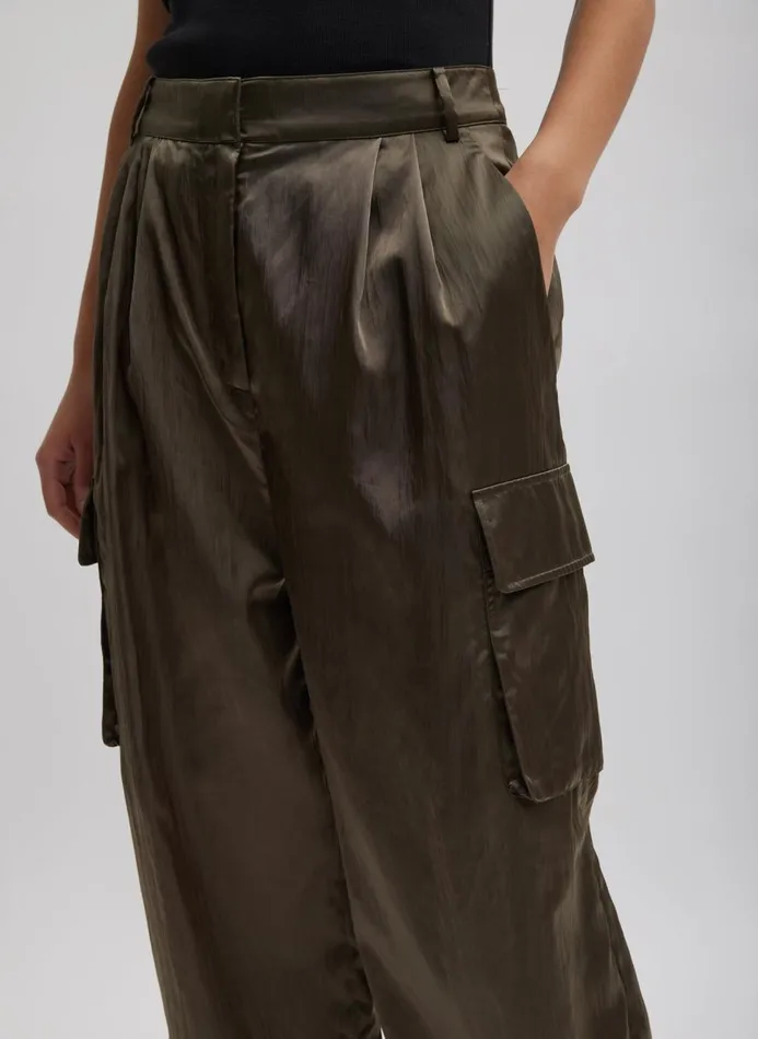 Women Pants and Shorts Tibi Shiny Nylon Pleated Stella Cargo Pant Dune