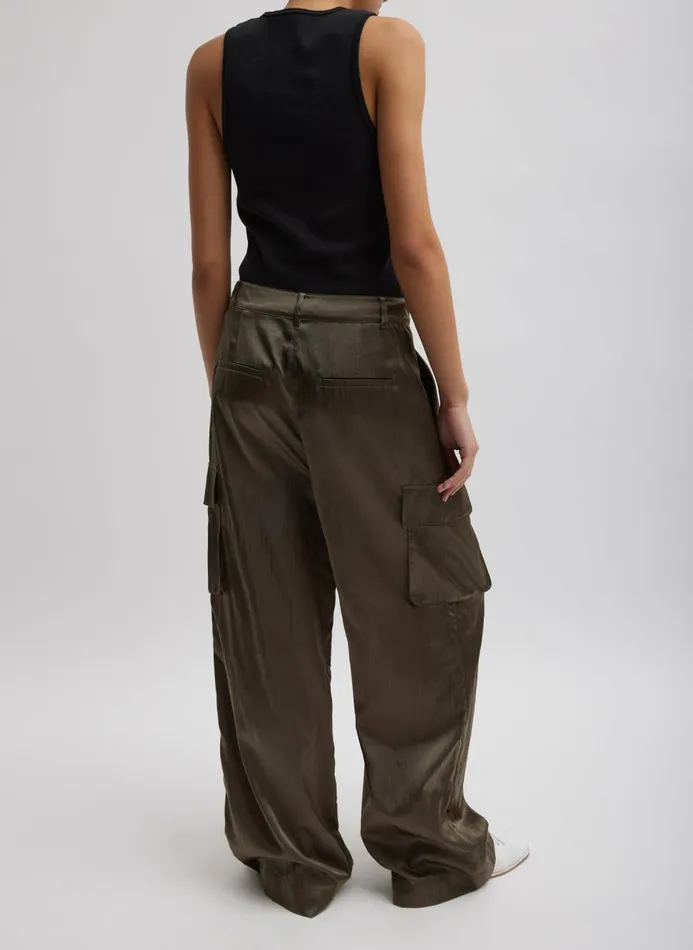 Women Pants and Shorts Tibi Shiny Nylon Pleated Stella Cargo Pant Dune